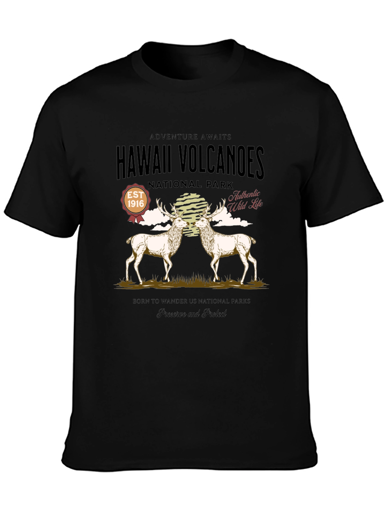 Hawaii Volcanoes National Park Deer Graphic T-Shirt