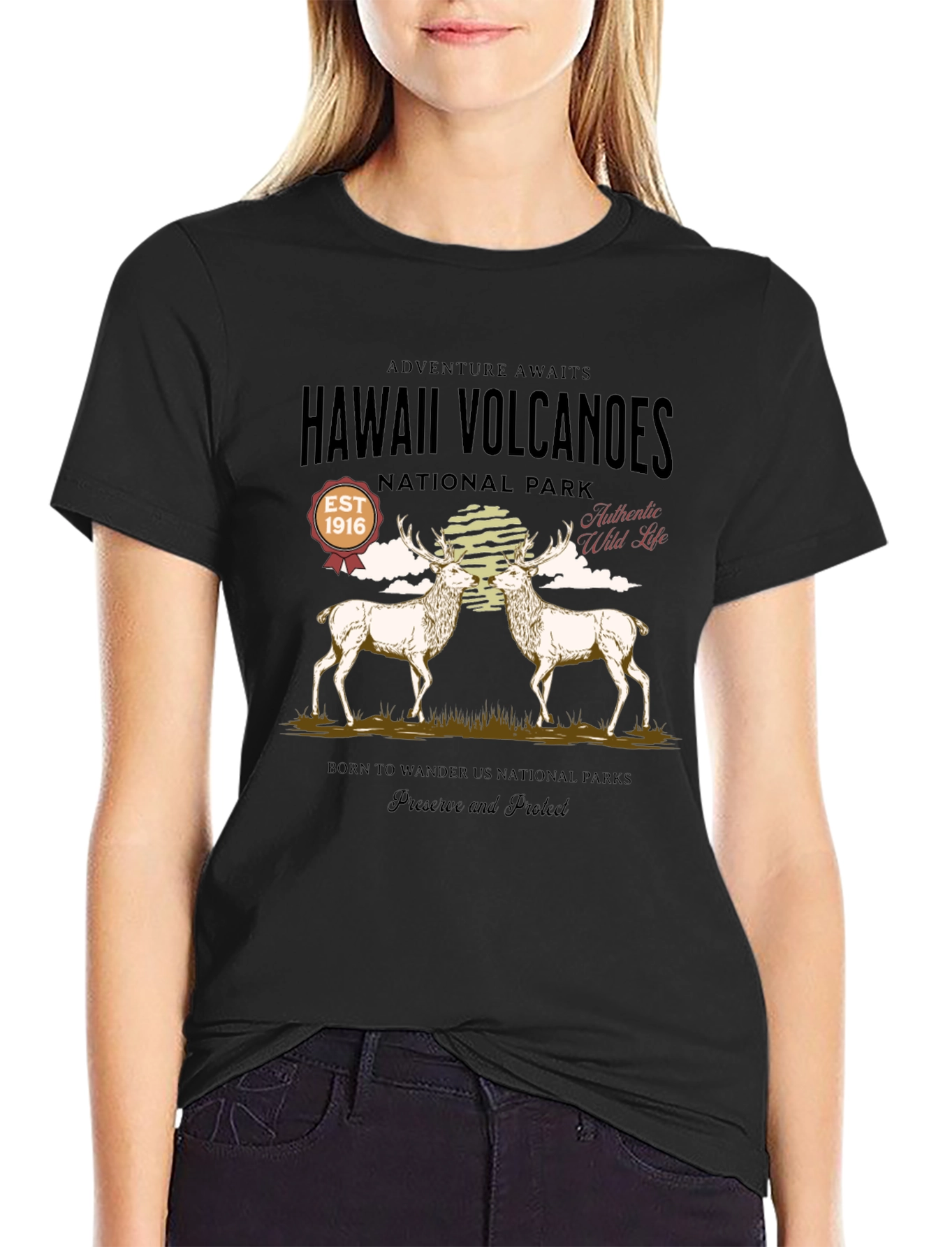 Hawaii Volcanoes National Park Deer Graphic T-Shirt