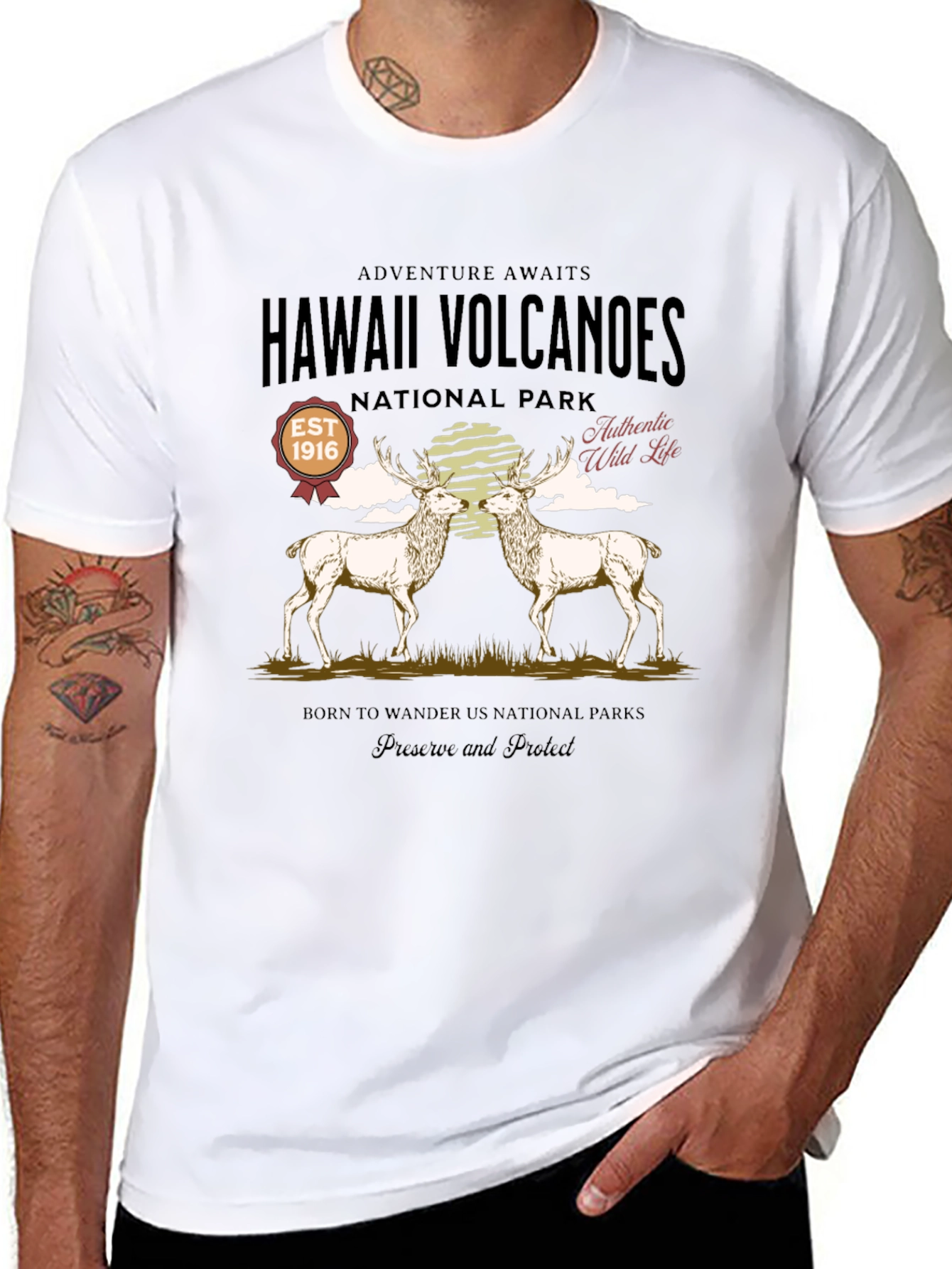 Hawaii Volcanoes National Park Deer Graphic T-Shirt