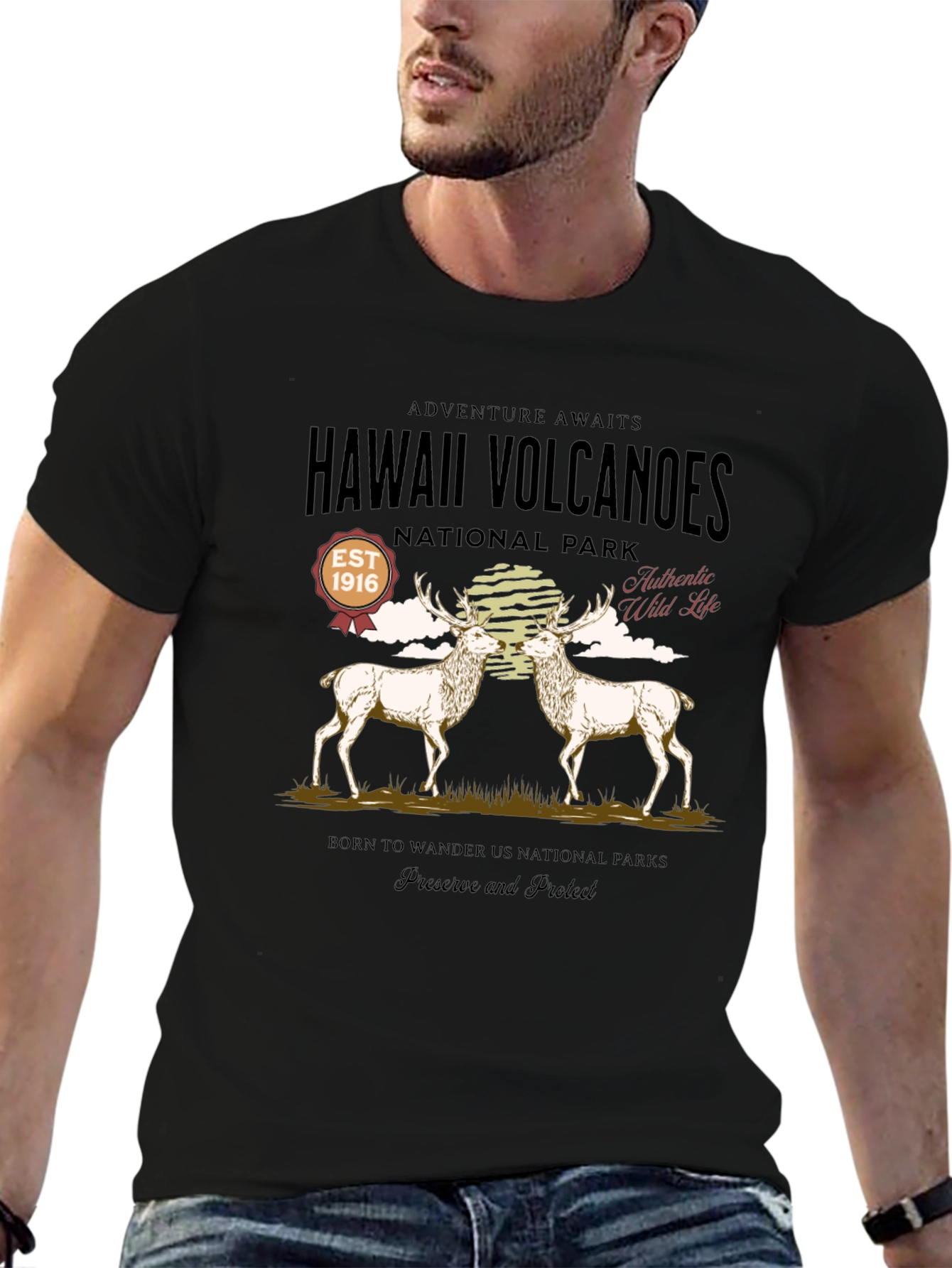 Hawaii Volcanoes National Park Deer Graphic T-Shirt