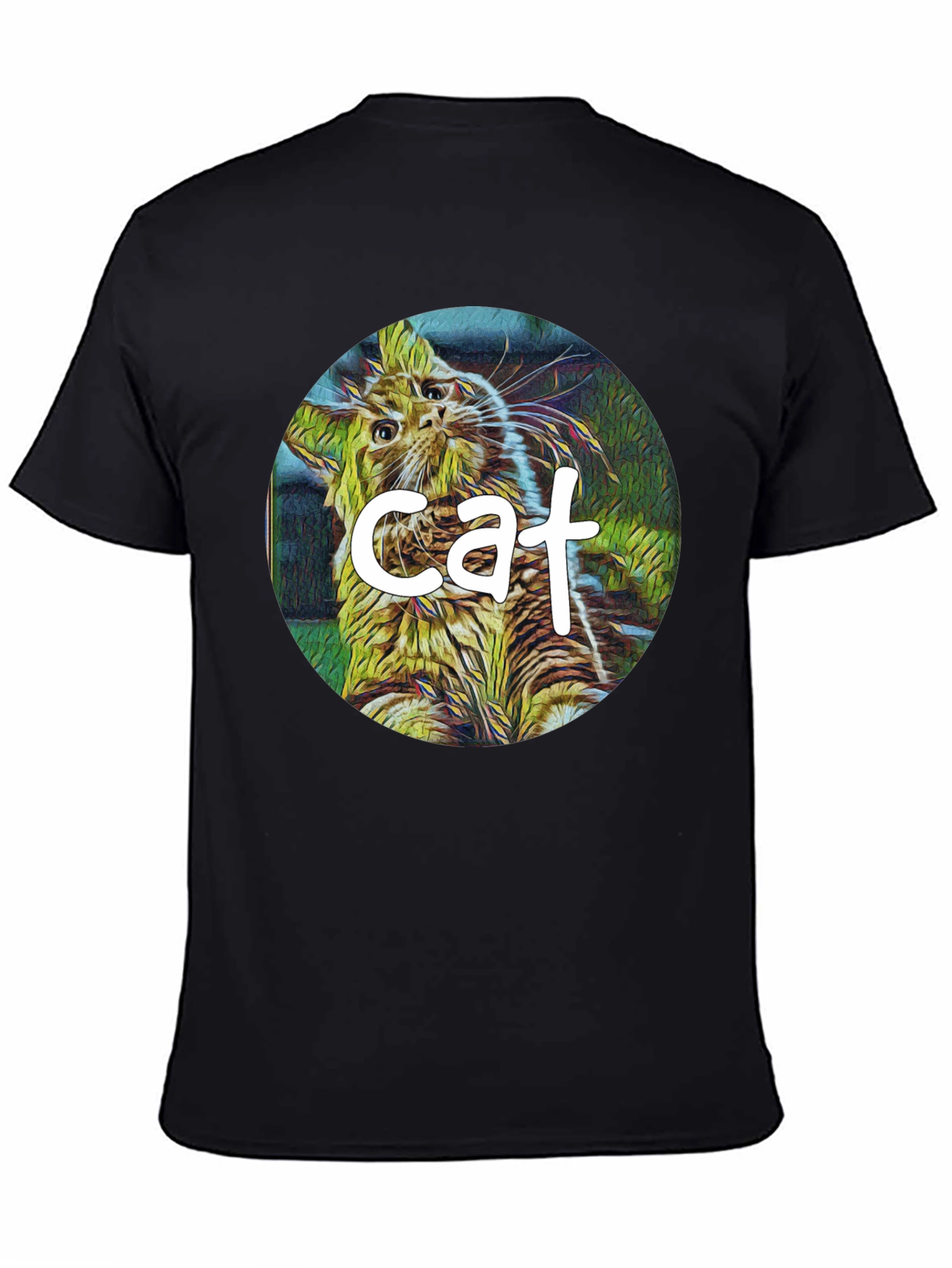 Cat Graphic Black T-Shirt - Artistic Design
