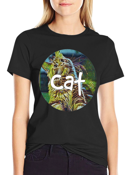 Cat Graphic Black T-Shirt - Artistic Design