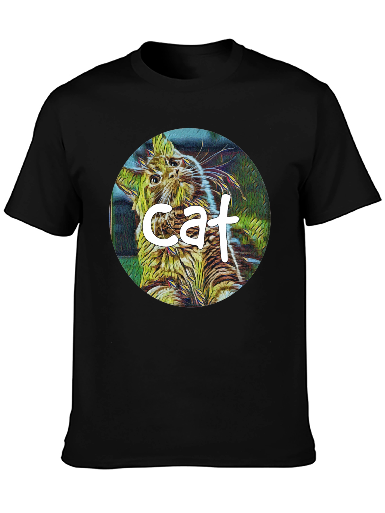 Cat Graphic Black T-Shirt - Artistic Design