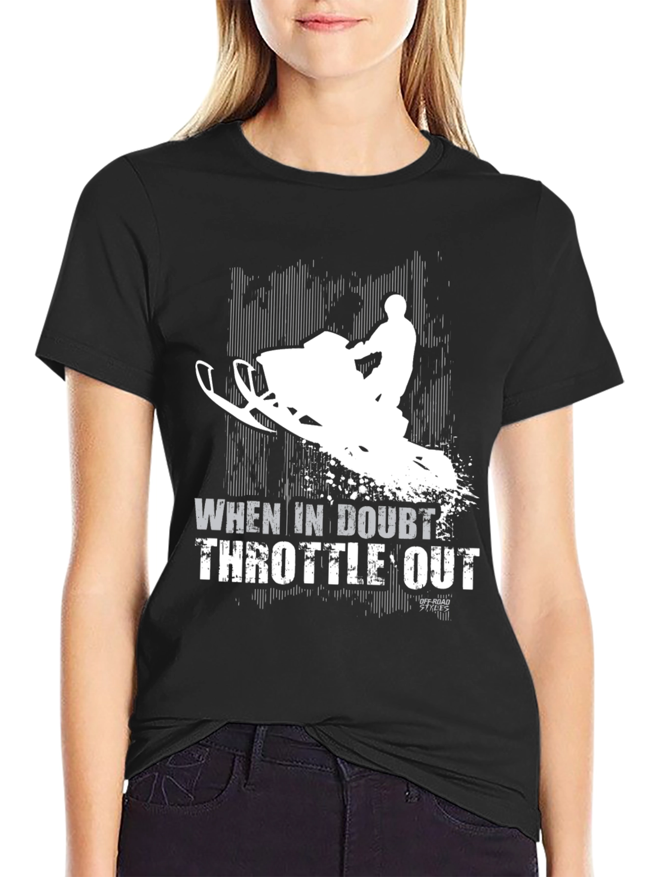When in Doubt Throttle Out Snowmobile Black T-Shirt
