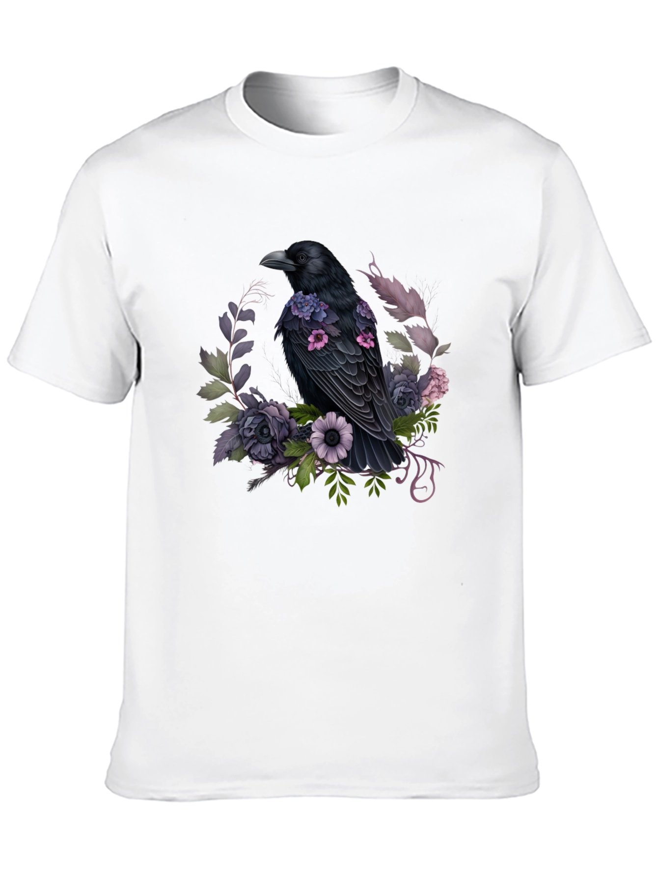 Raven & Floral Graphic Tee - Black Cotton