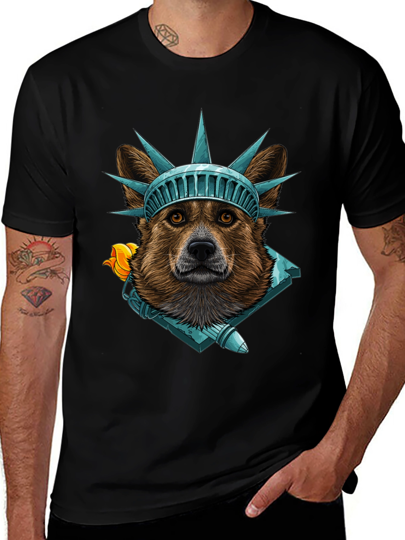 Statue of Liberty Dog Graphic T-Shirt