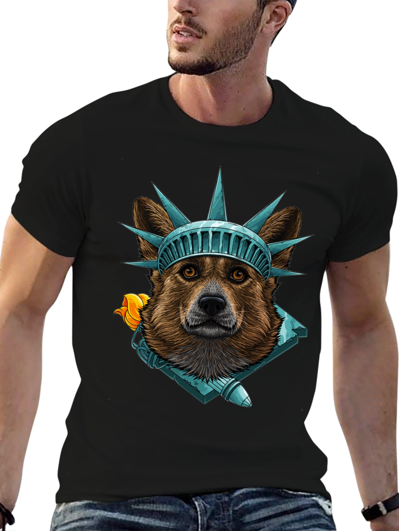 Statue of Liberty Dog Graphic T-Shirt