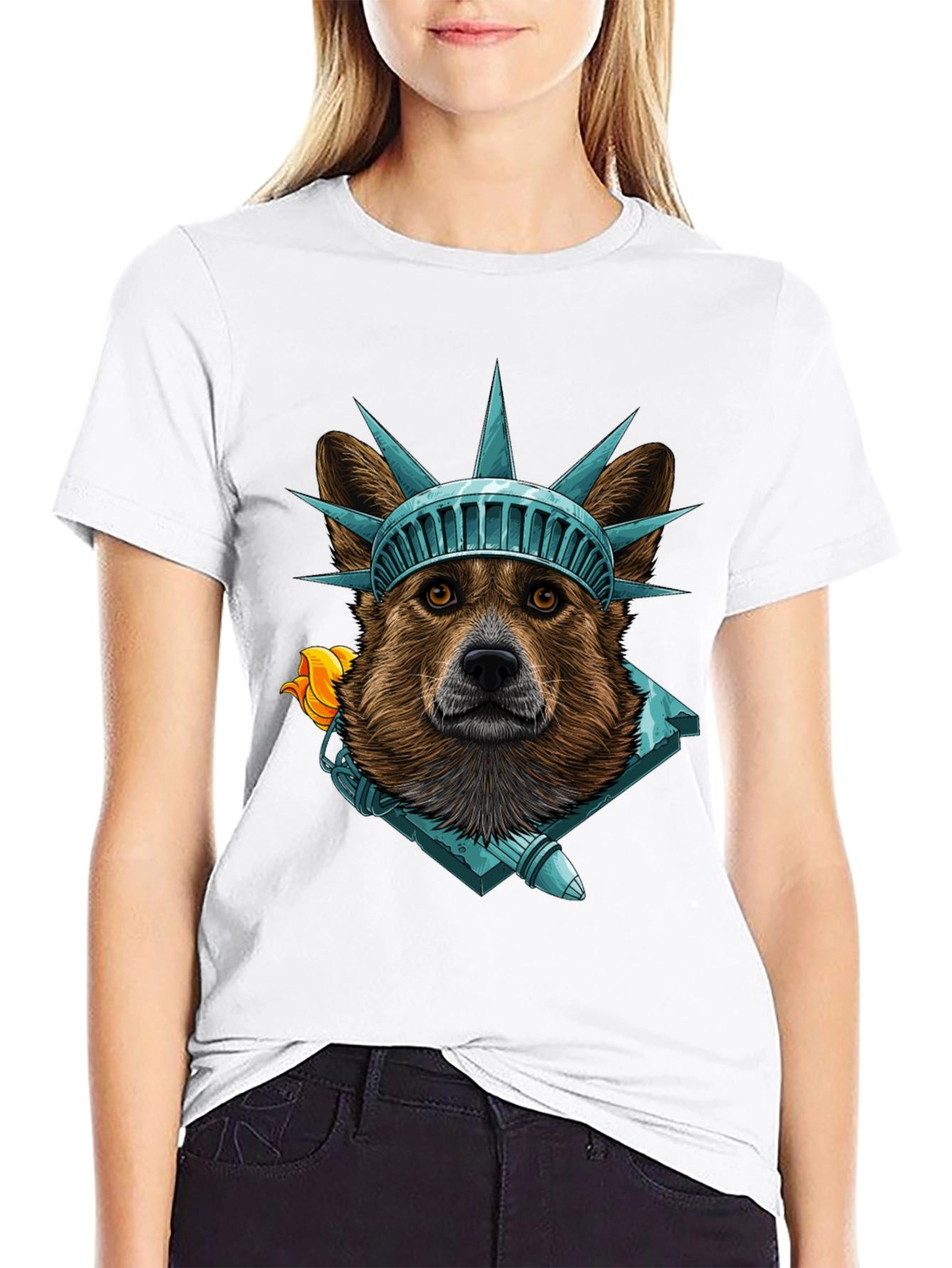 Statue of Liberty Dog Graphic T-Shirt