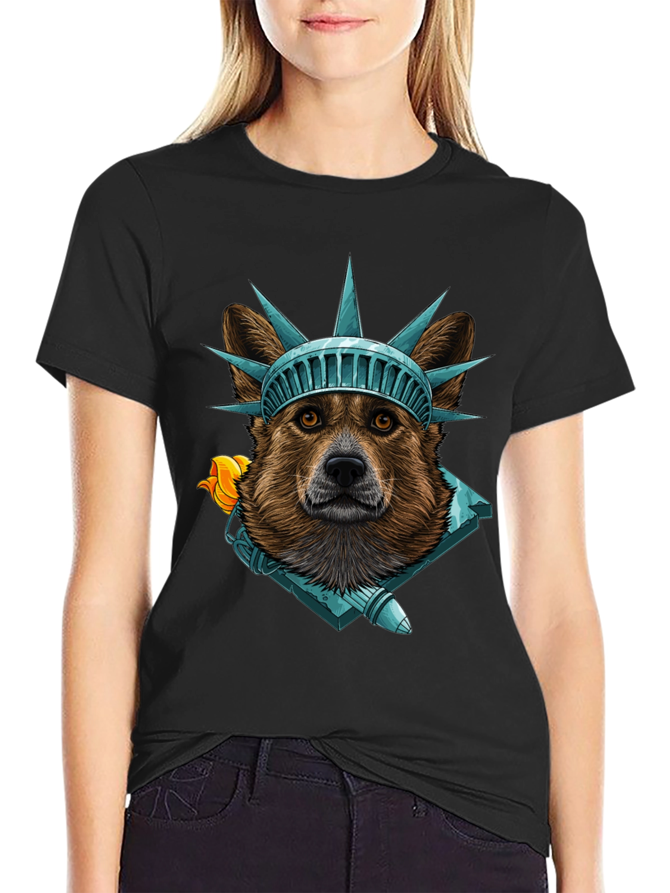 Statue of Liberty Dog Graphic T-Shirt