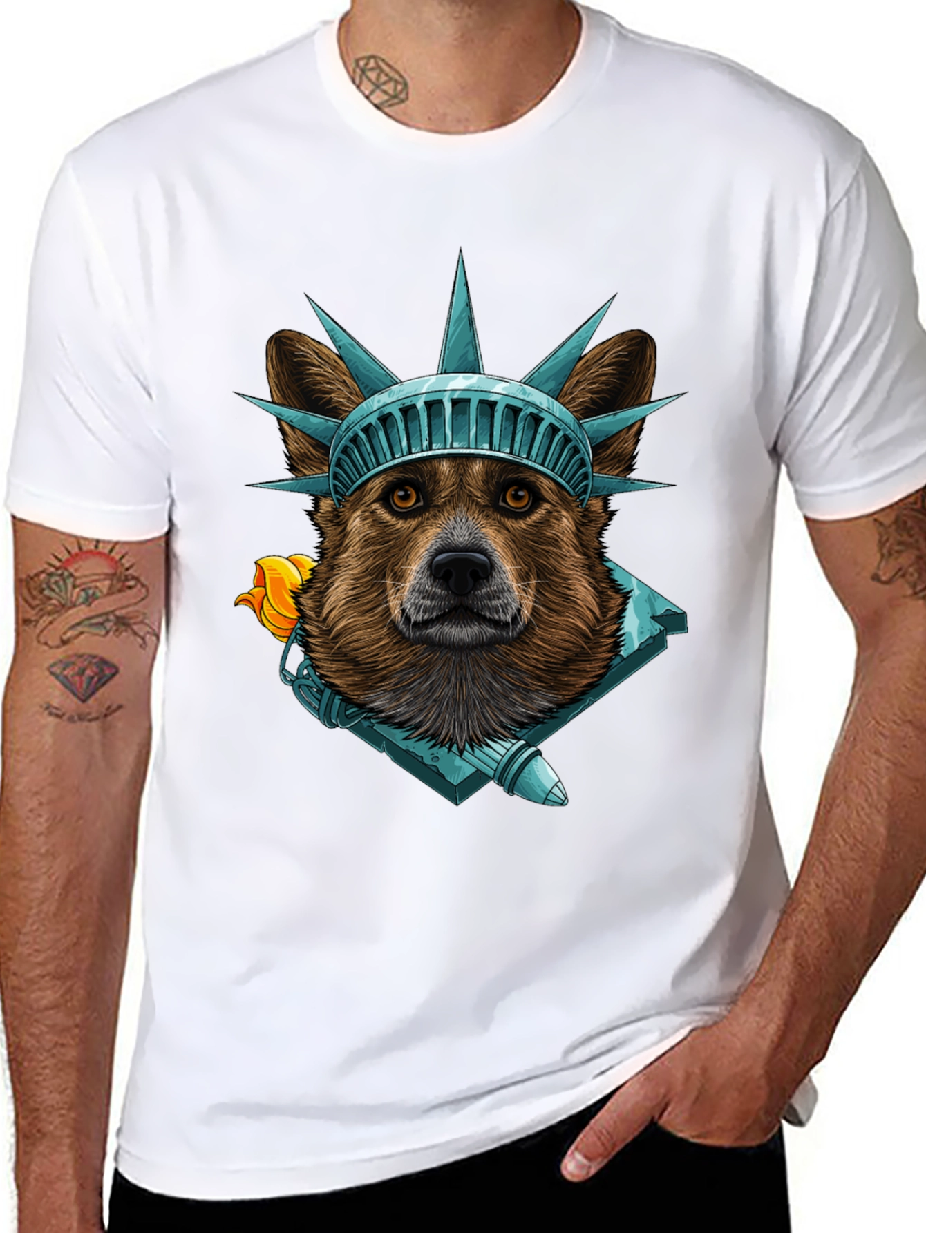 Statue of Liberty Dog Graphic T-Shirt