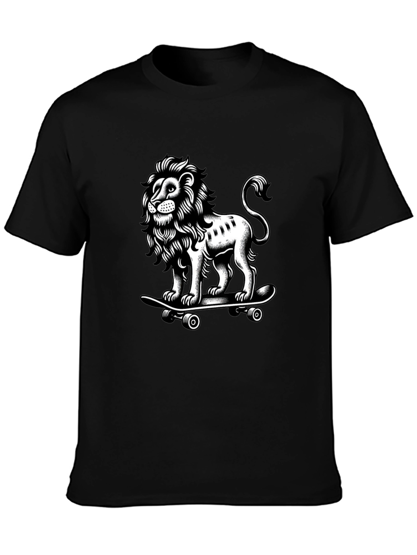 Lion Skateboard Graphic T-Shirt - Black