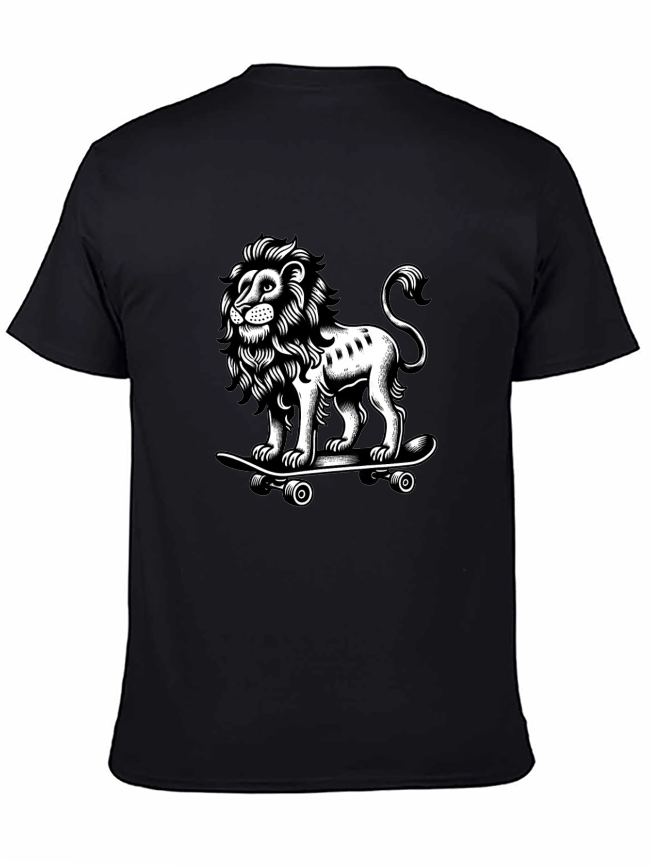 Lion Skateboard Graphic T-Shirt - Black