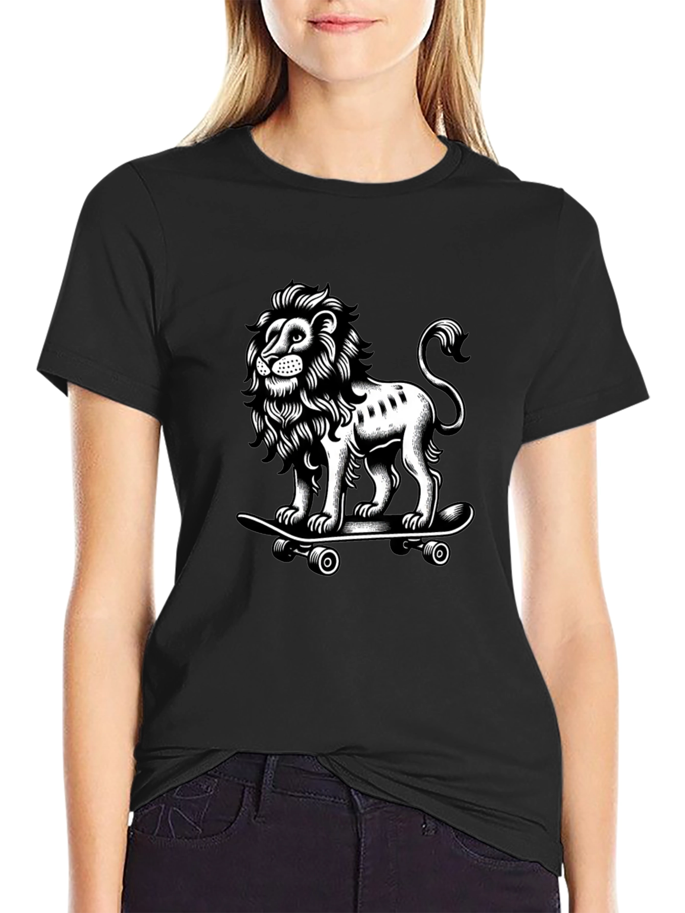 Lion Skateboard Graphic T-Shirt - Black