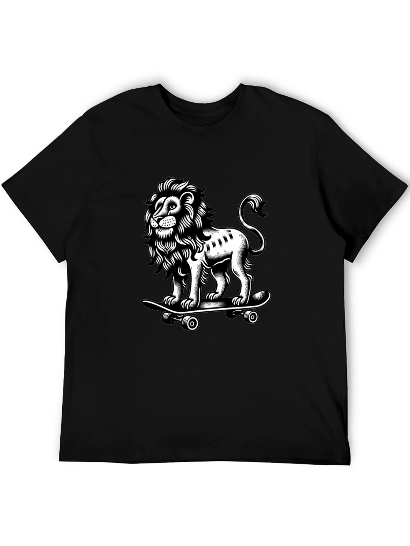 Lion Skateboard Graphic T-Shirt - Black