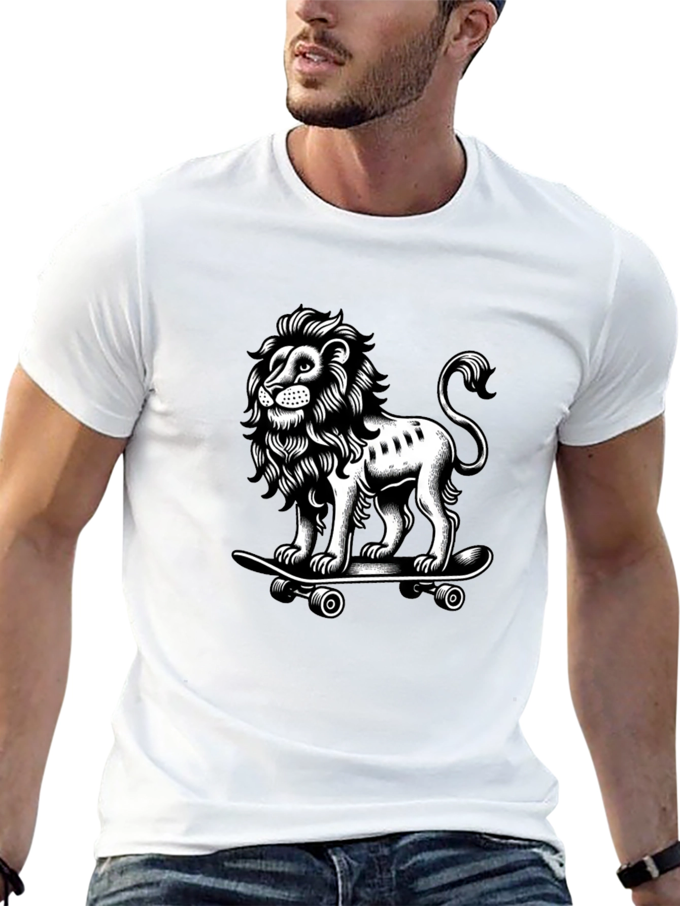 Lion Skateboard Graphic T-Shirt - Black
