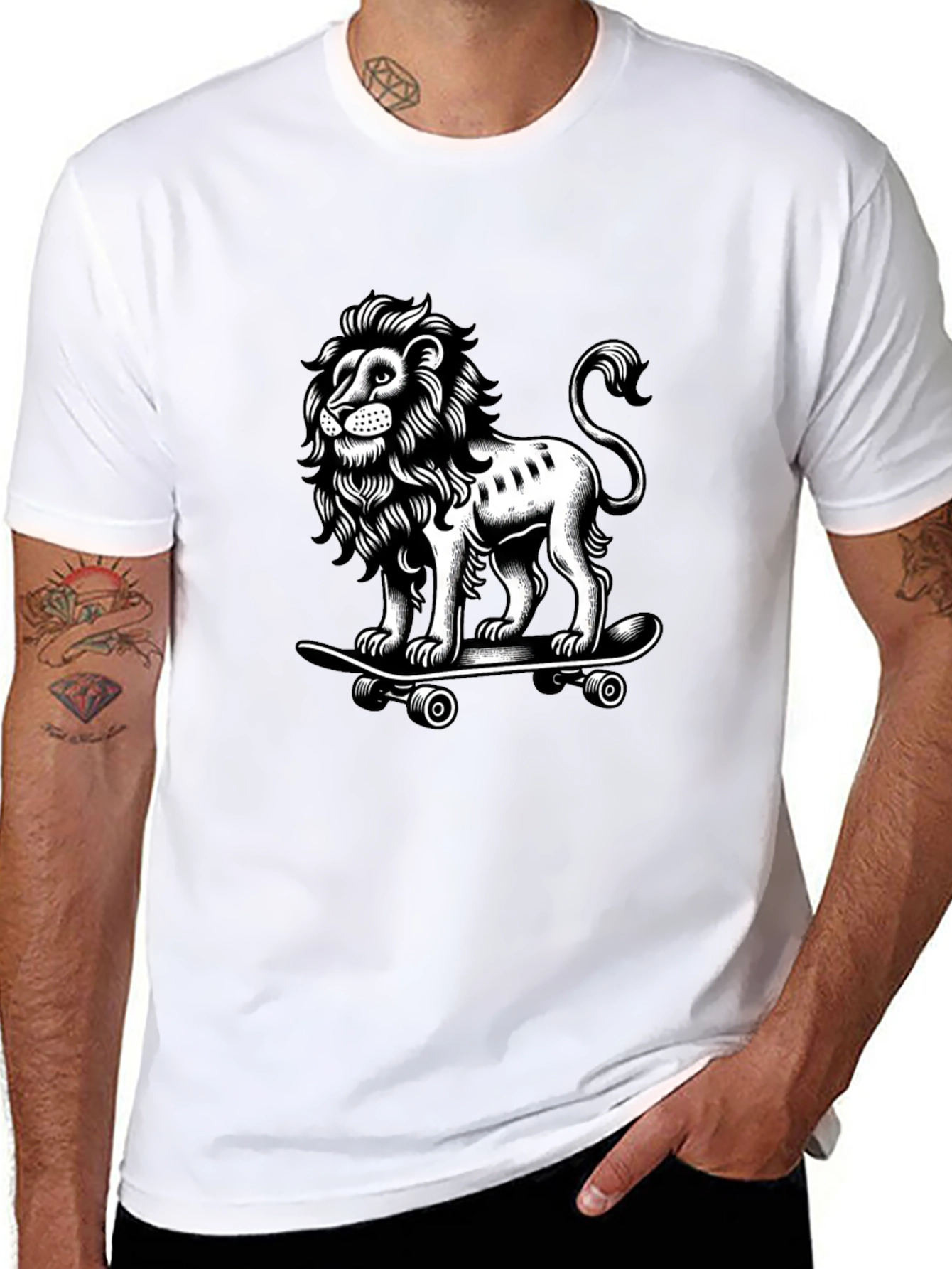 Lion Skateboard Graphic T-Shirt - Black