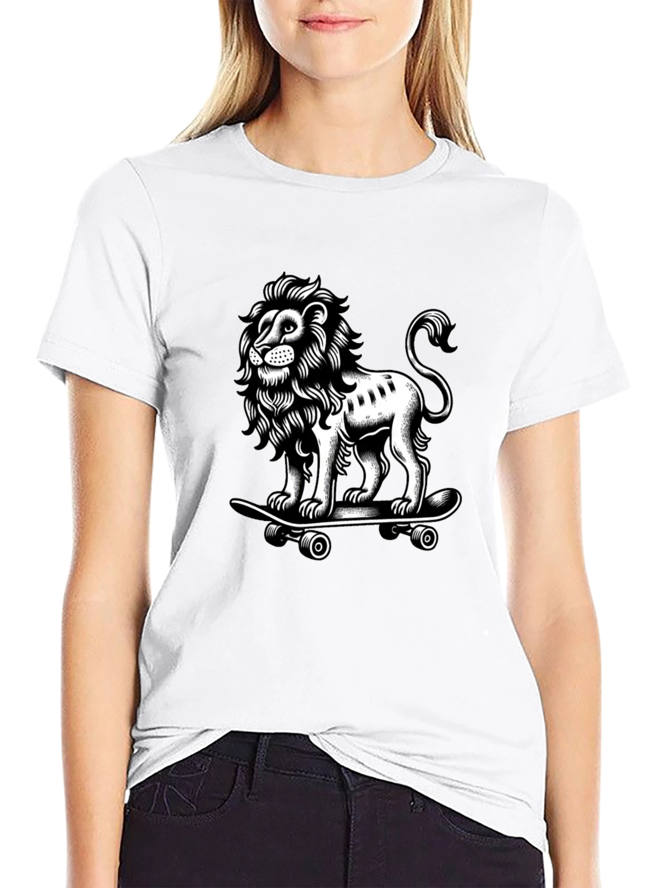 Lion Skateboard Graphic T-Shirt - Black