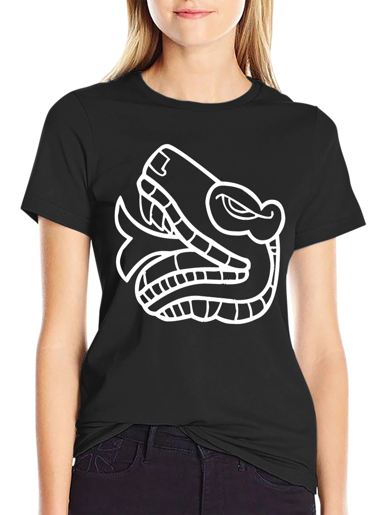 Aztec Serpent Graphic Tee - Black Cotton T-Shirt
