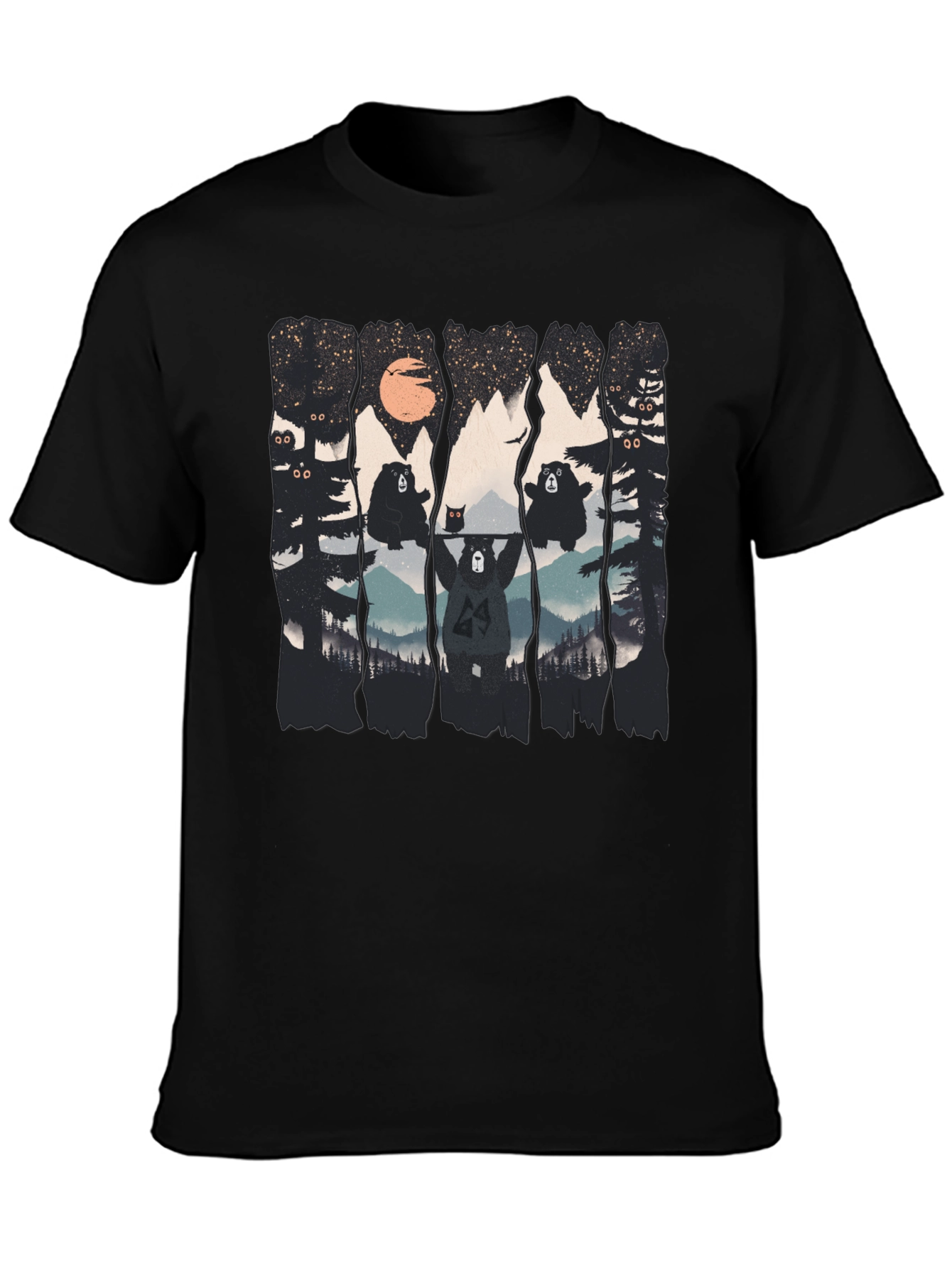 Bear Silhouette Graphic Print Black T-Shirt