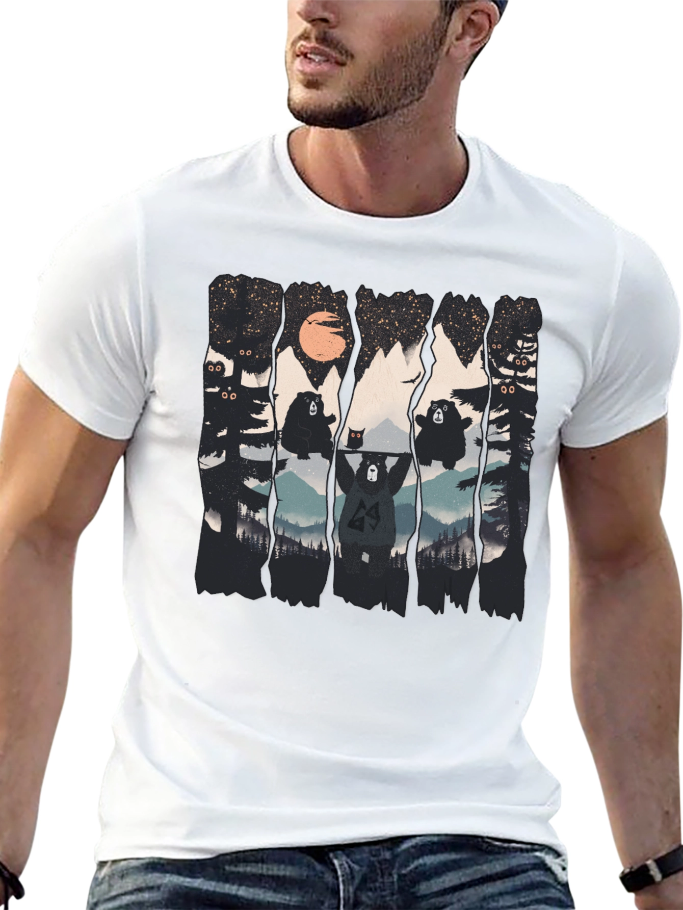 Bear Silhouette Graphic Print Black T-Shirt