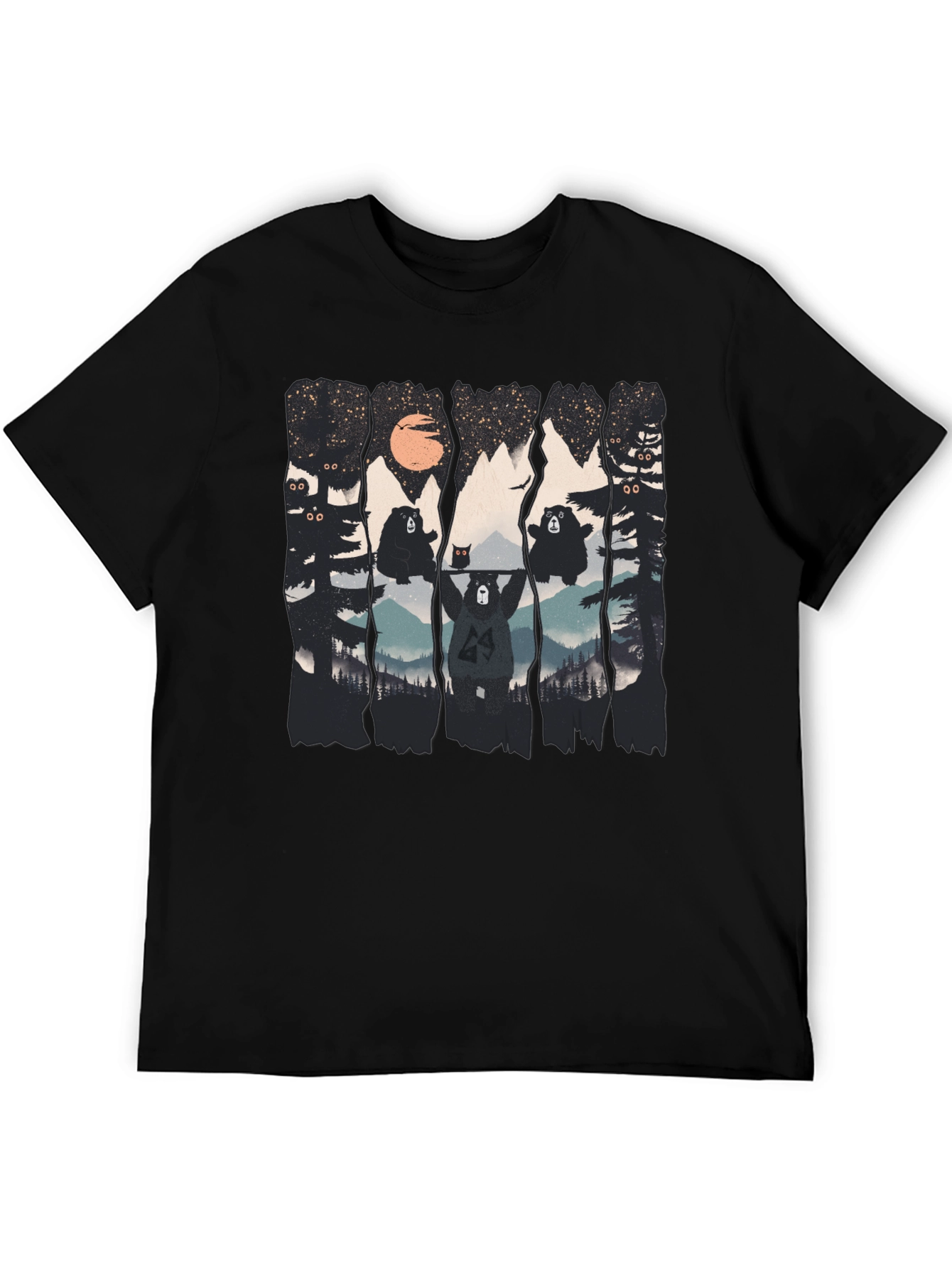 Bear Silhouette Graphic Print Black T-Shirt