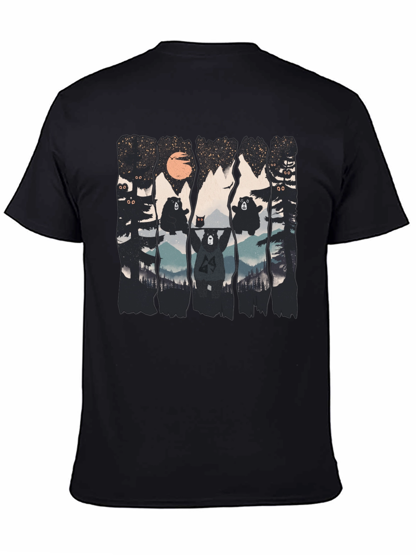 Bear Silhouette Graphic Print Black T-Shirt