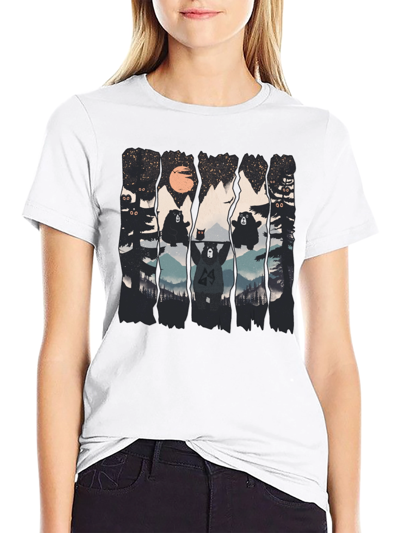 Bear Silhouette Graphic Print Black T-Shirt