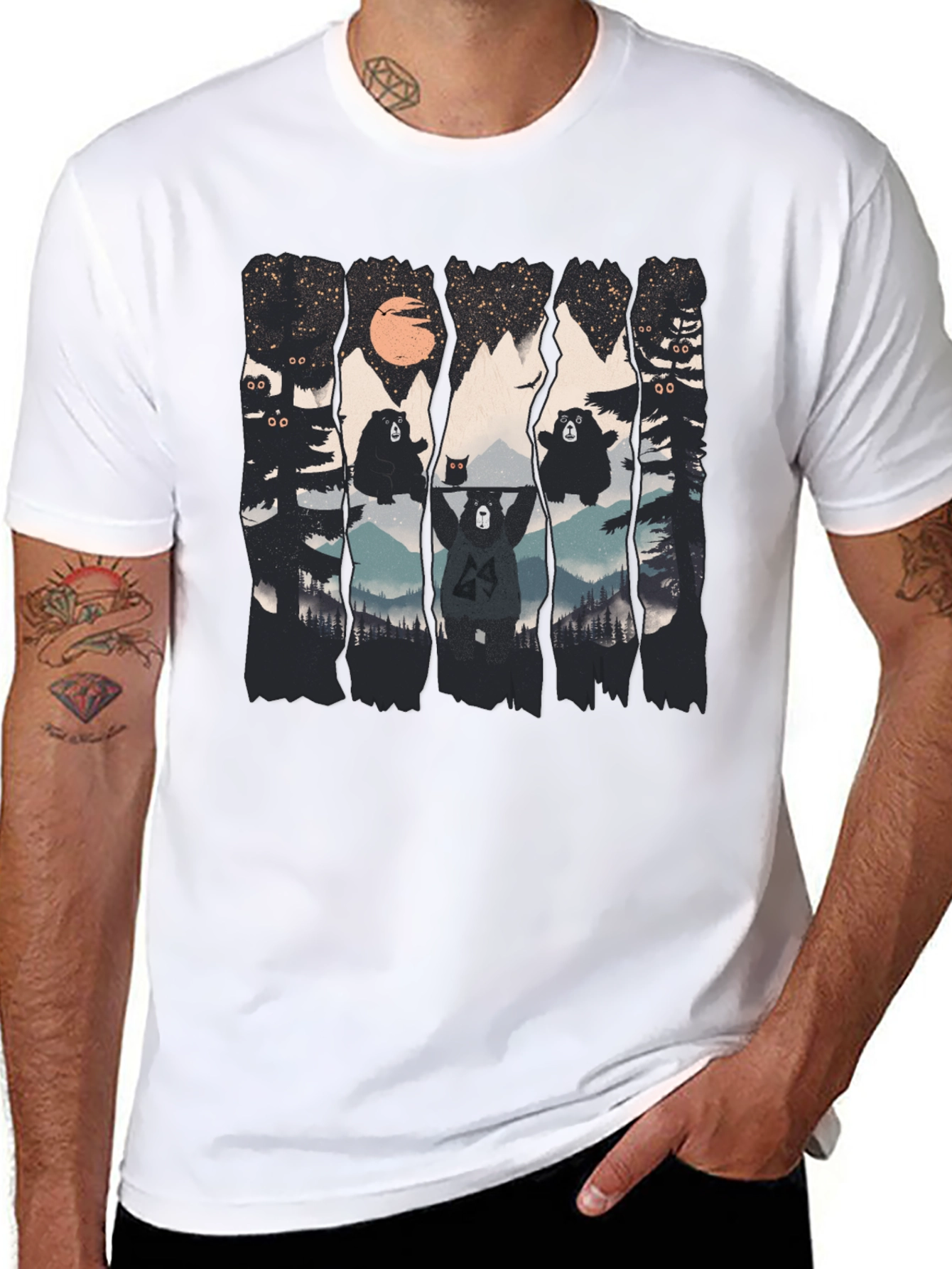Bear Silhouette Graphic Print Black T-Shirt