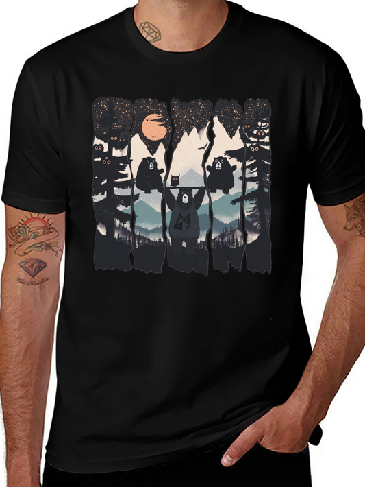 Bear Silhouette Graphic Print Black T-Shirt