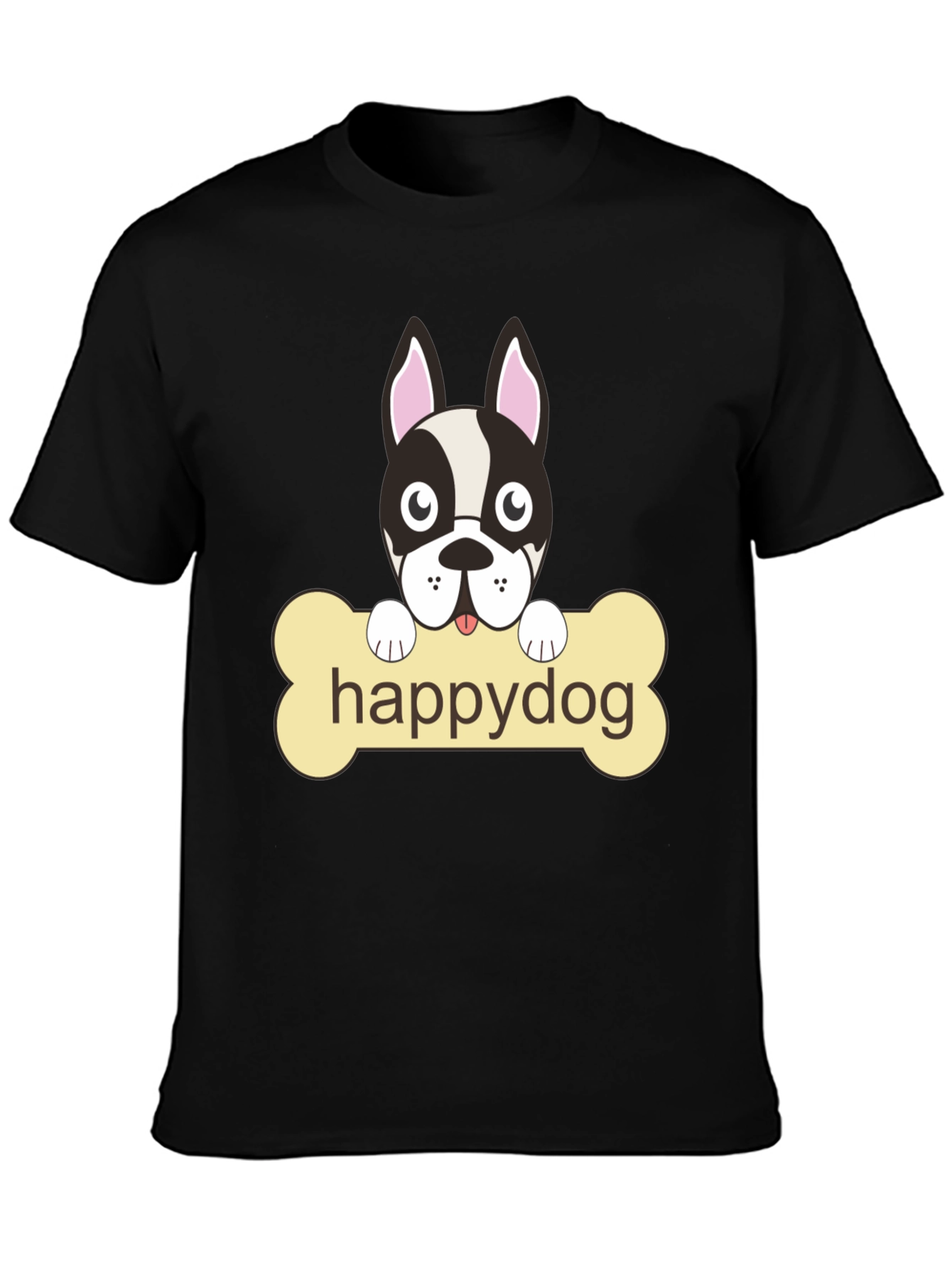 Happy Dog Graphic T-Shirt - Black Cotton Tee