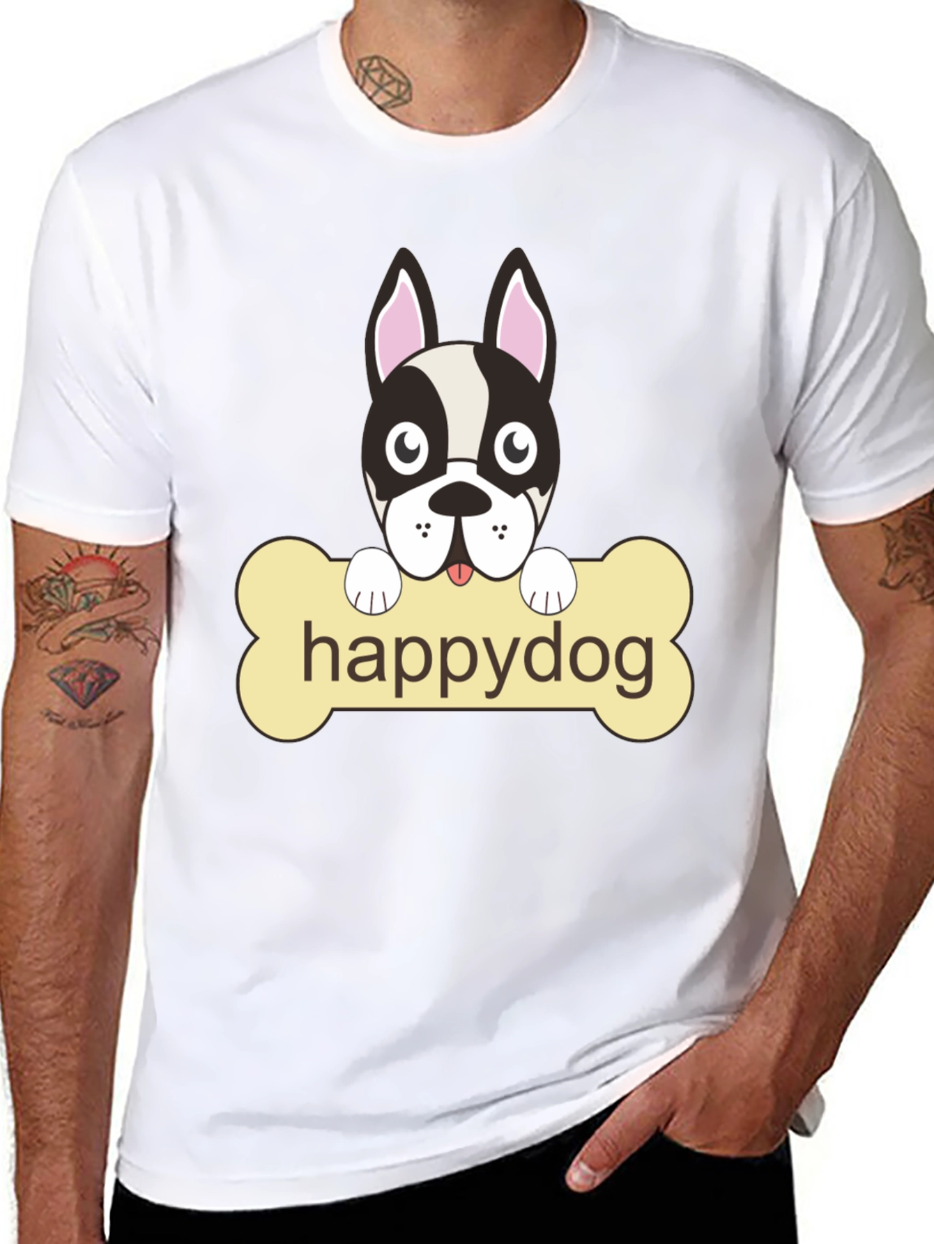 Happy Dog Graphic T-Shirt - Black Cotton Tee