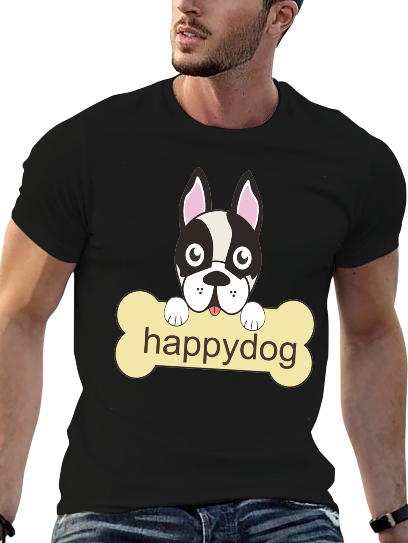 Happy Dog Graphic T-Shirt - Black Cotton Tee