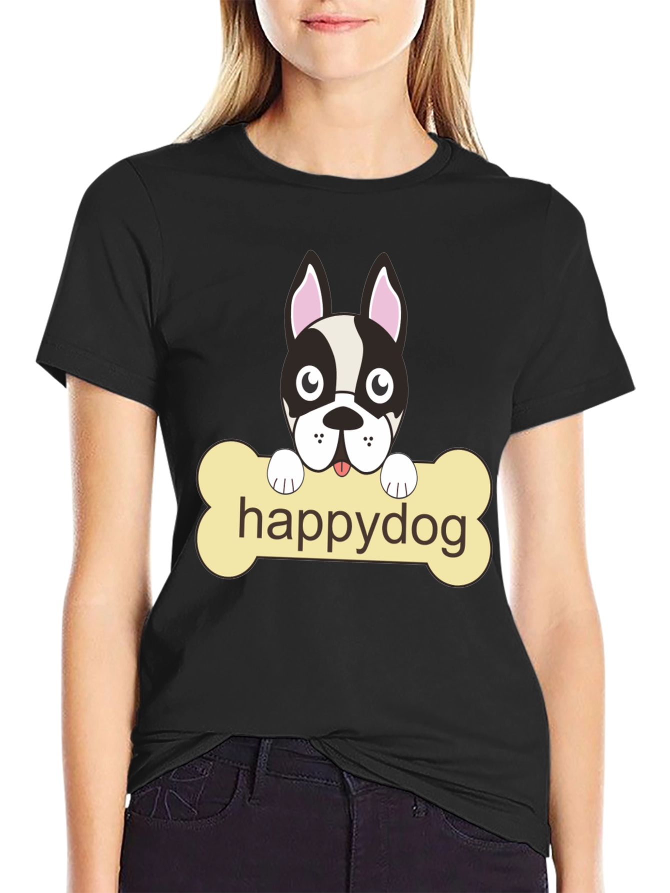 Happy Dog Graphic T-Shirt - Black Cotton Tee
