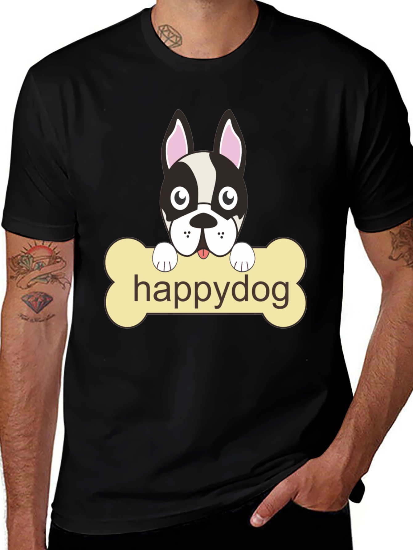 Happy Dog Graphic T-Shirt - Black Cotton Tee
