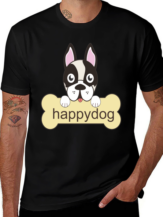 Happy Dog Graphic T-Shirt - Black Cotton Tee