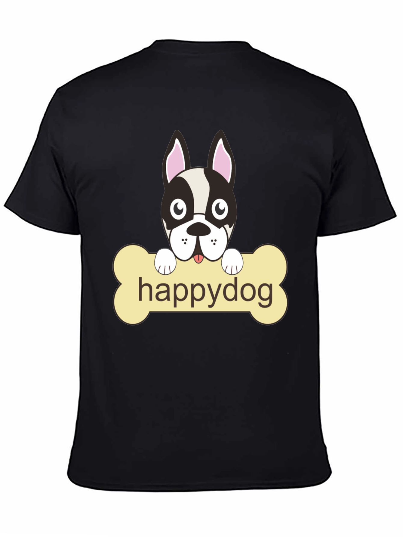 Happy Dog Graphic T-Shirt - Black Cotton Tee
