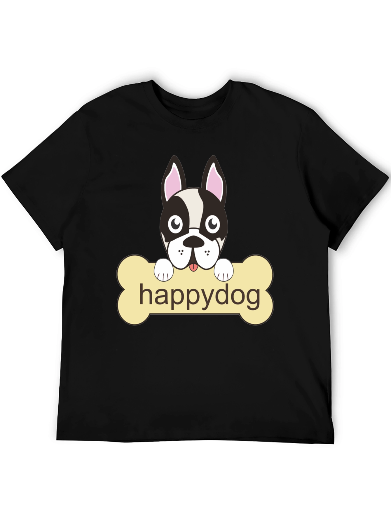 Happy Dog Graphic T-Shirt - Black Cotton Tee