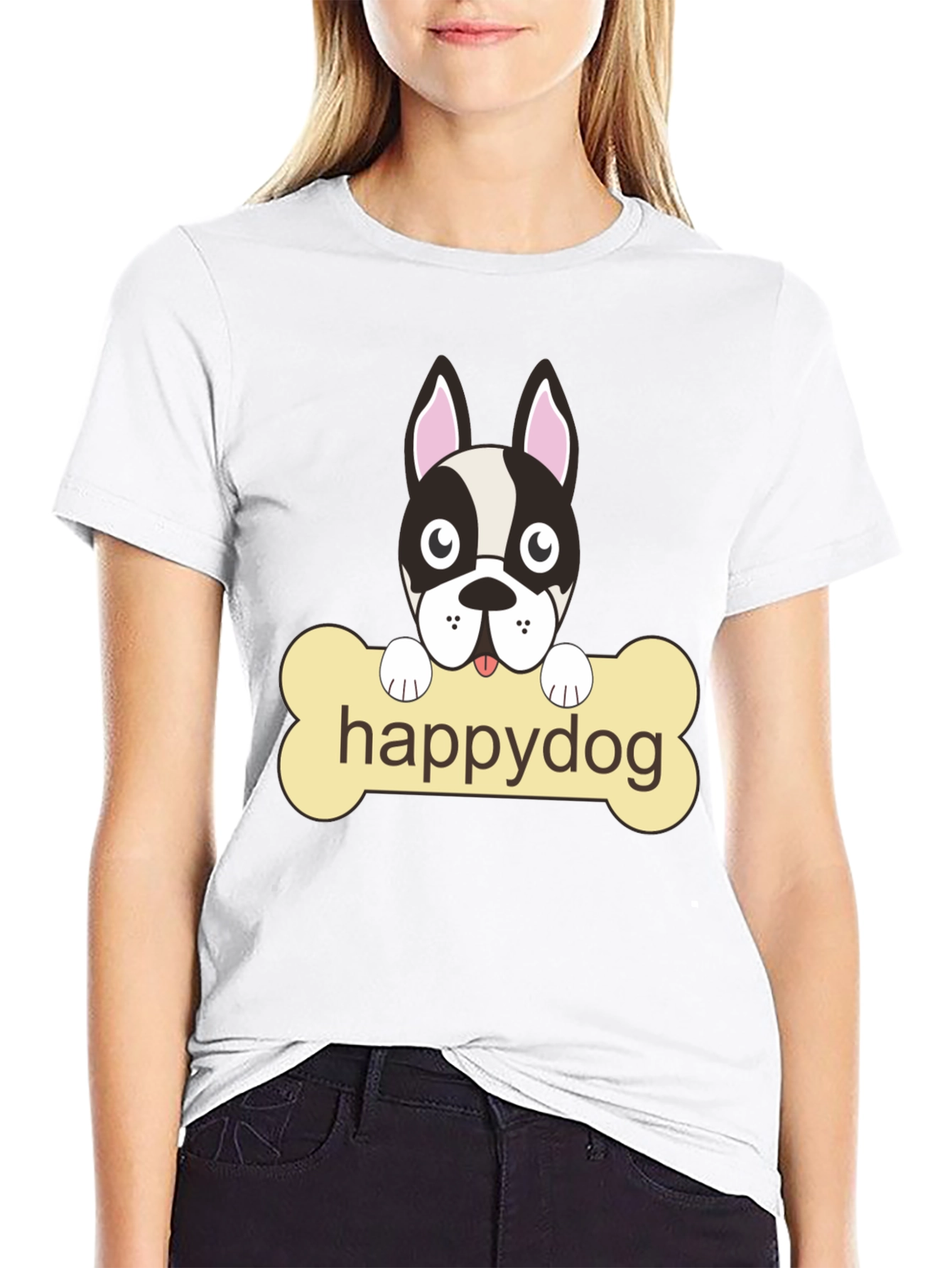 Happy Dog Graphic T-Shirt - Black Cotton Tee