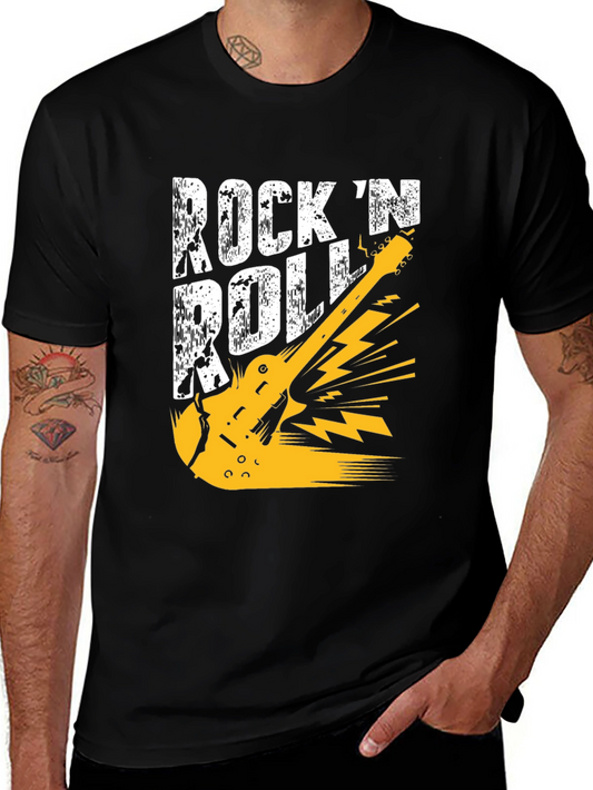 Rock N Roll Guitar Graphic Tee - Cool Black T-Shirt