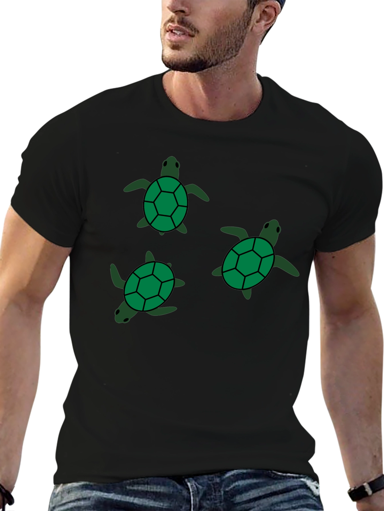 Black T-Shirt with Turtle Print