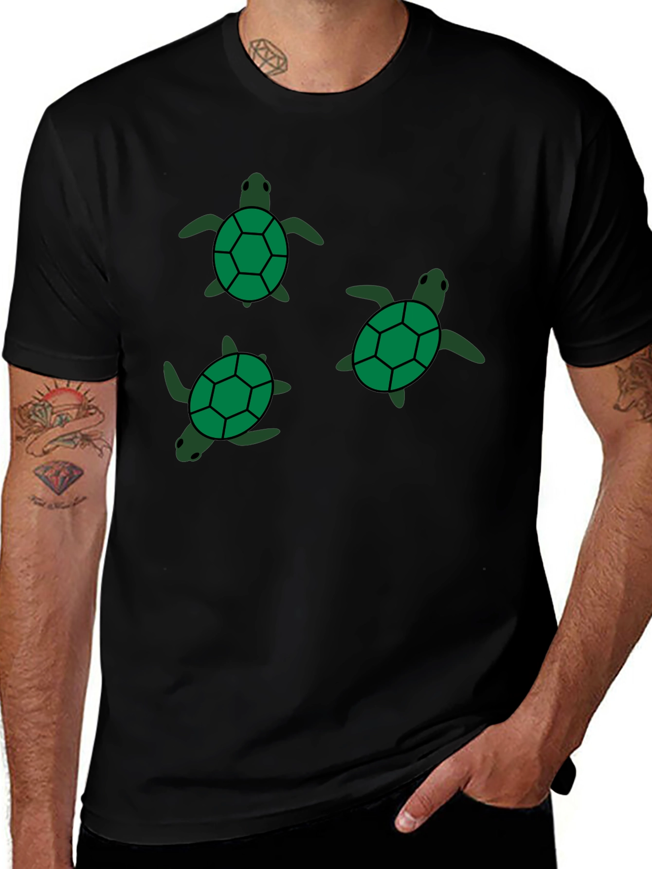 Black T-Shirt with Turtle Print