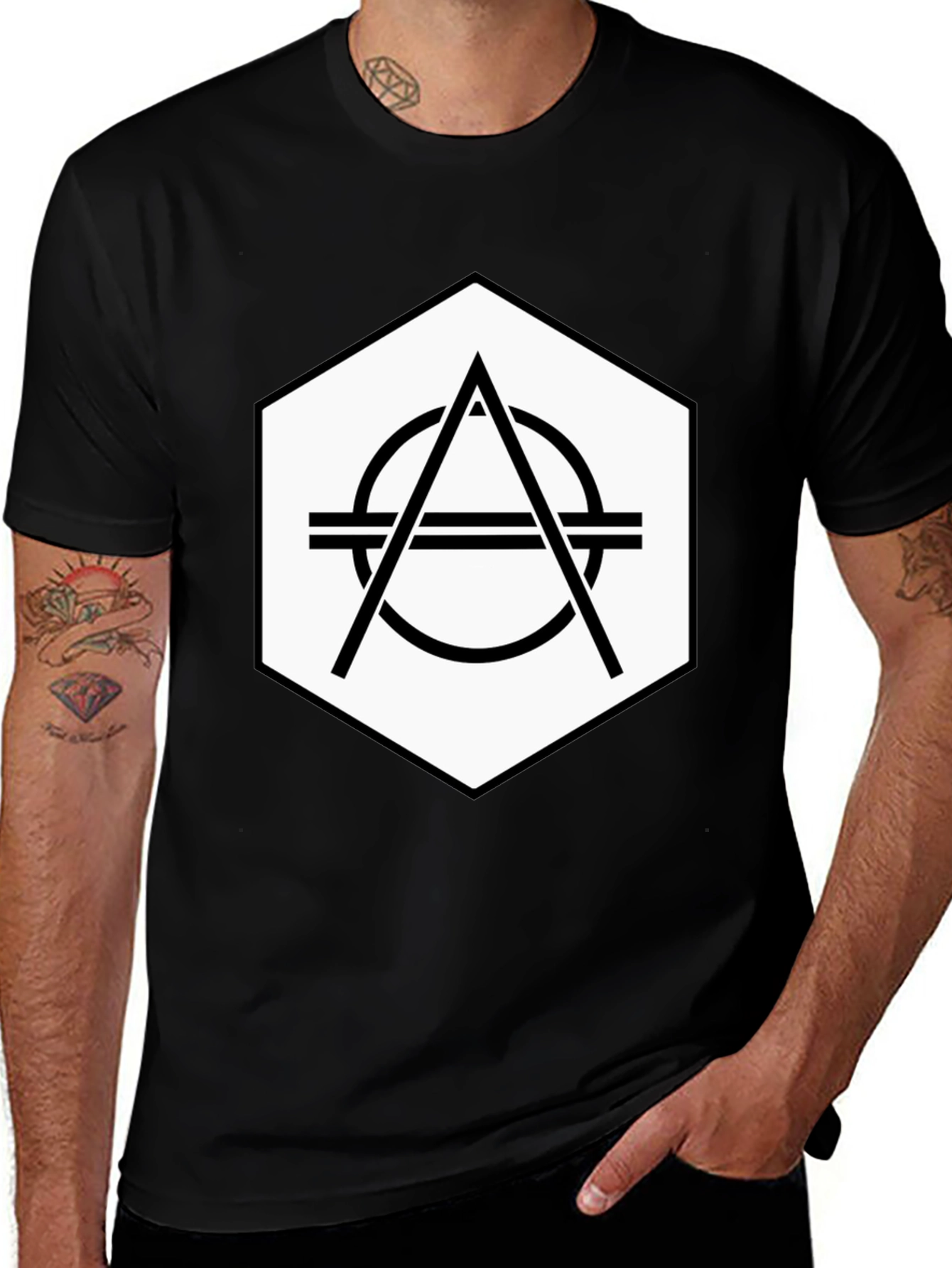 Geometric Hexagon Graphic Tee - Stylish Black T-Shirt