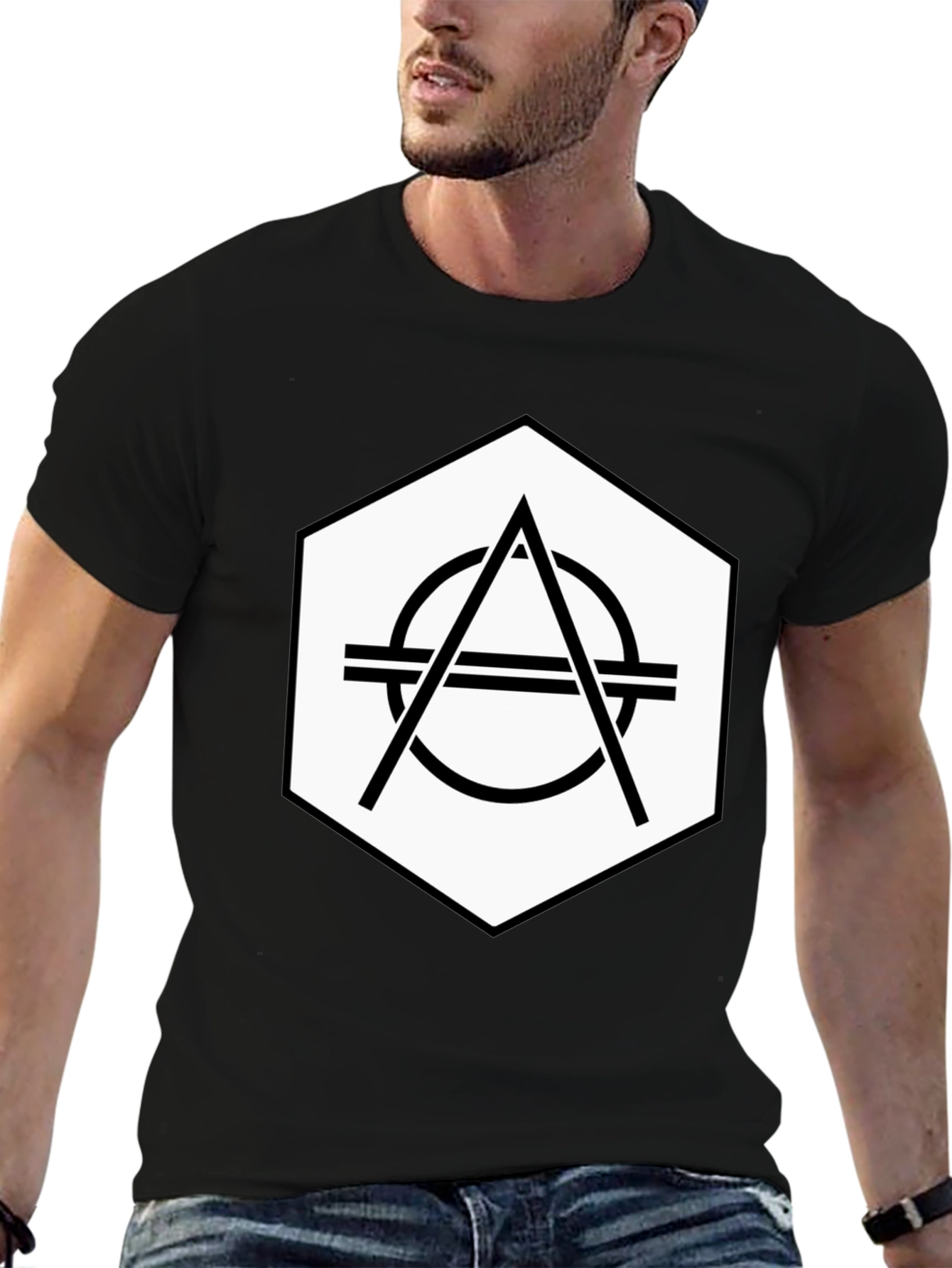 Geometric Hexagon Graphic Tee - Stylish Black T-Shirt