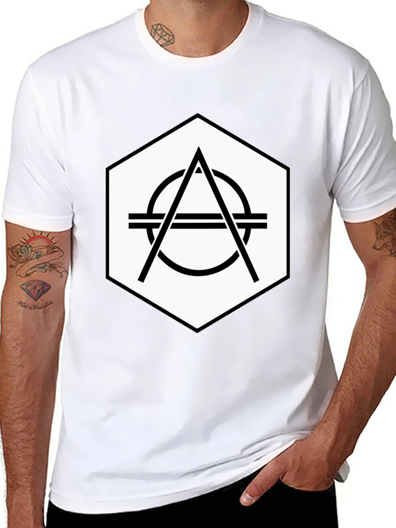 Geometric Hexagon Graphic Tee - Stylish Black T-Shirt