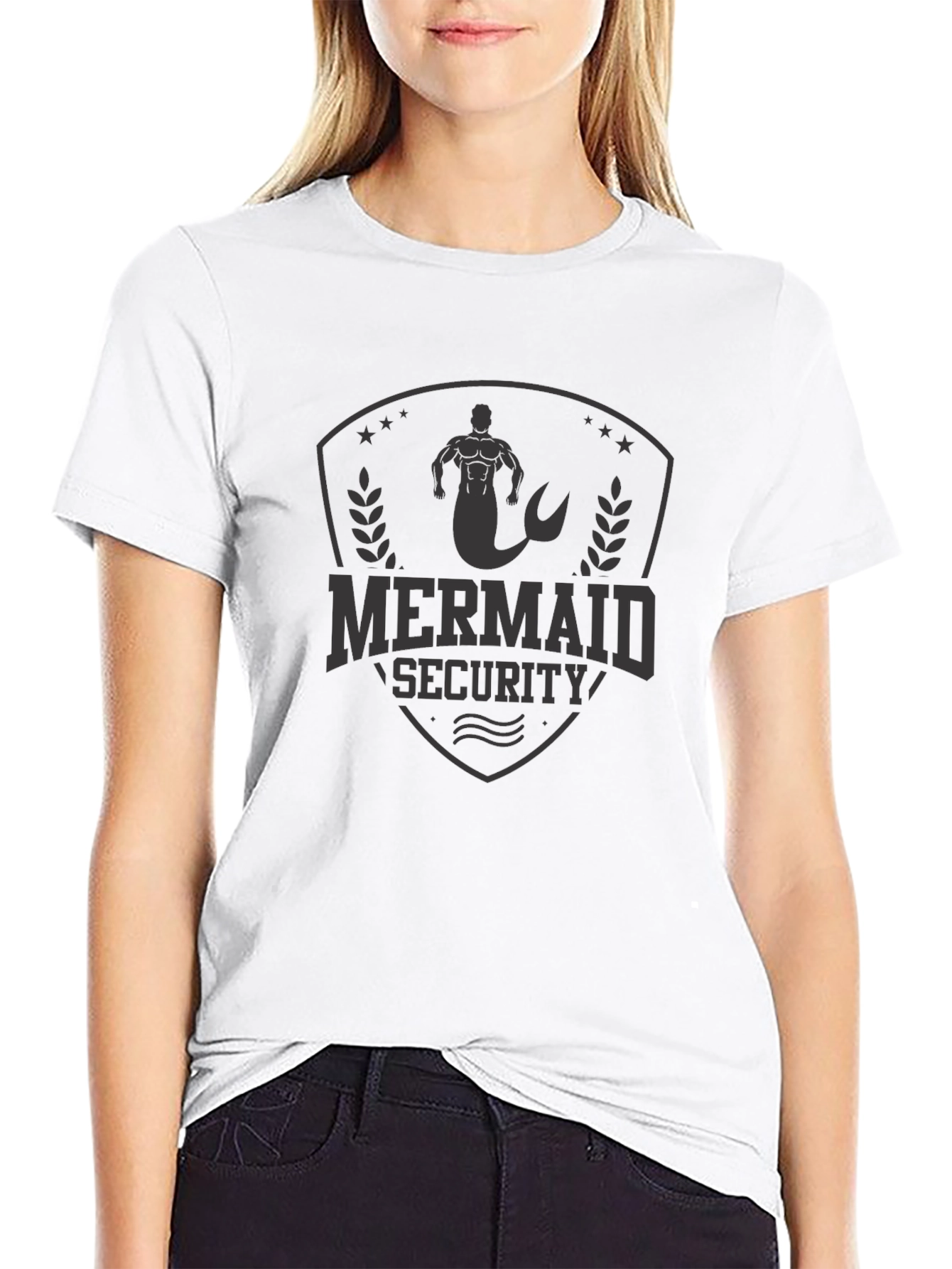 Mermaid Security Graphic Tee - Black Crew Neck