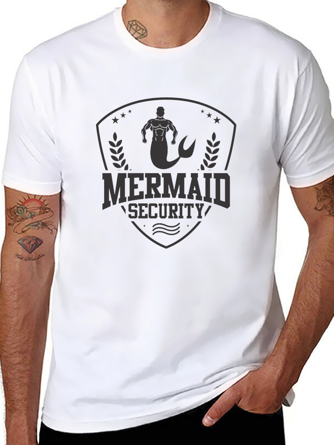 Mermaid Security Graphic Tee - Black Crew Neck
