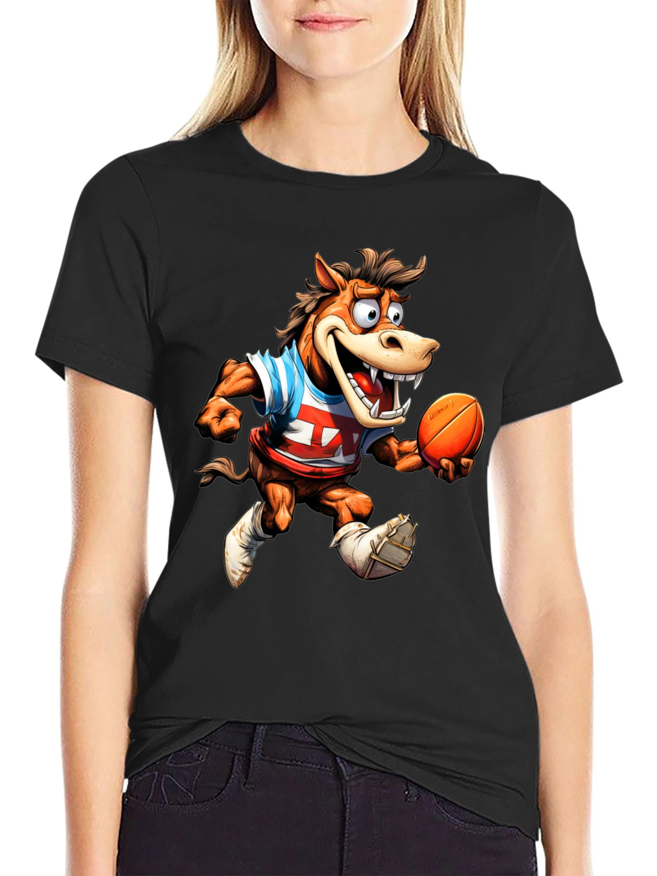 Cartoon Horse Football Tee