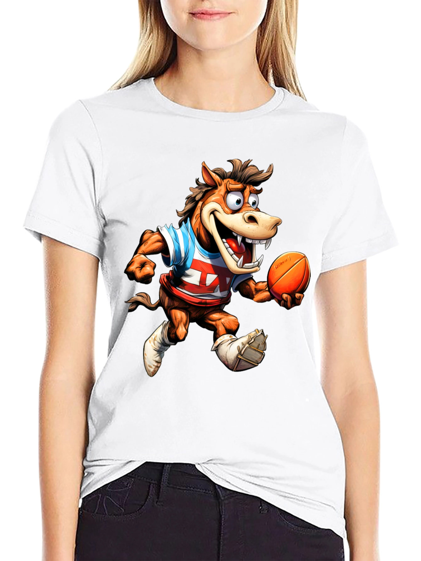 Cartoon Horse Football Tee