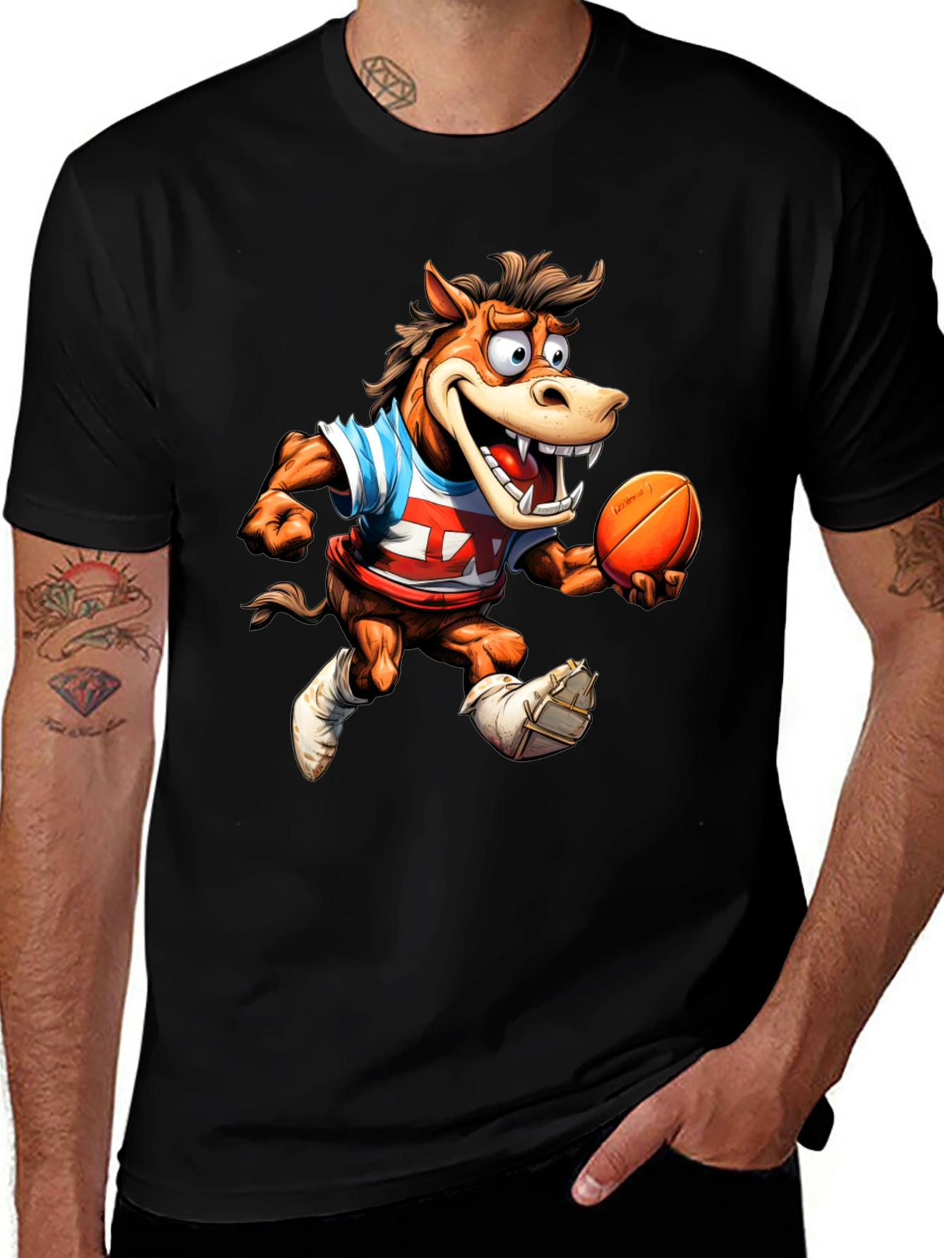 Cartoon Horse Football Tee