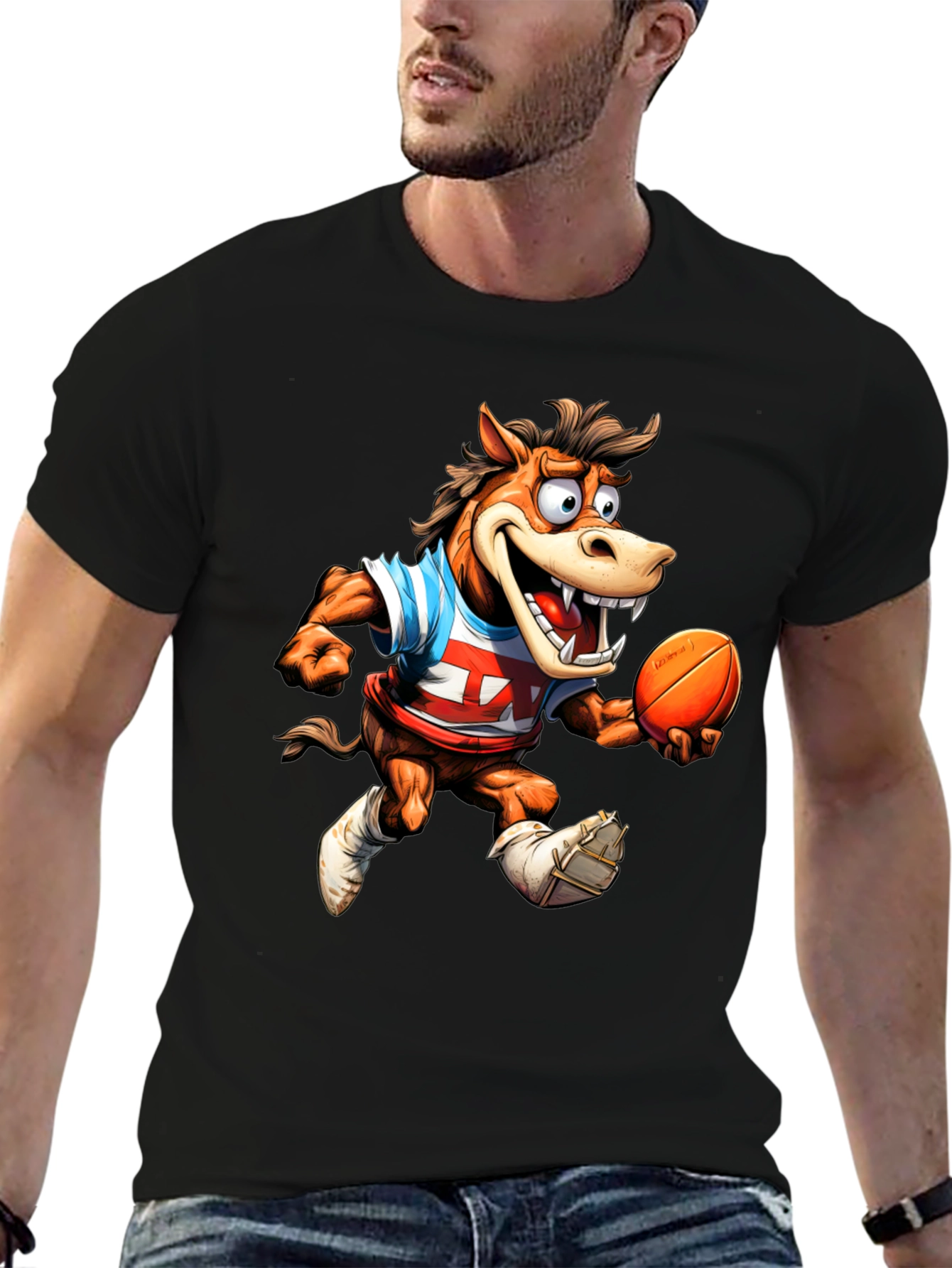 Cartoon Horse Football Tee